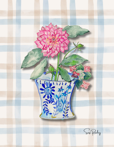 PRINT - Dahlia in Blue & White Vase