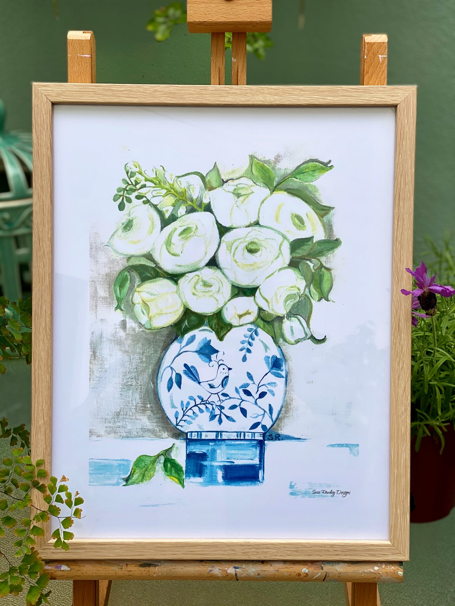 PRINT White Flowers in Blue & White Vase